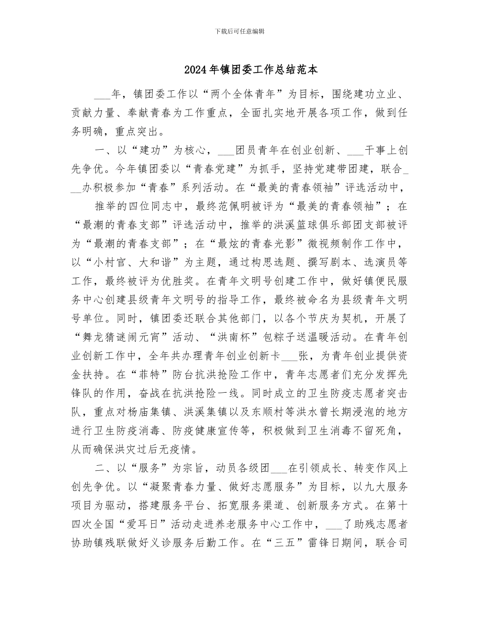 2024年镇团委工作总结范本_第1页