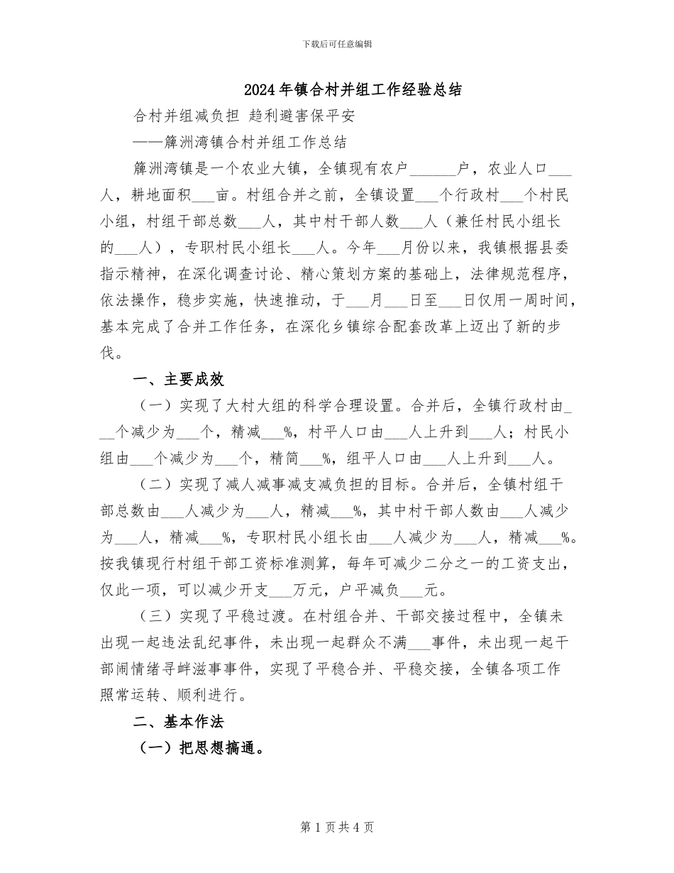 2024年镇合村并组工作经验总结_第1页