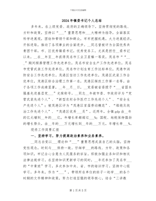 2024年镇委书记个人总结