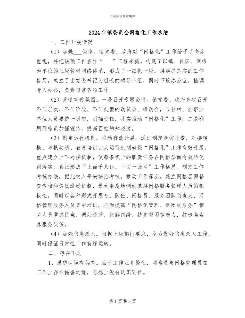 2024年镇委员会网格化工作总结_第1页