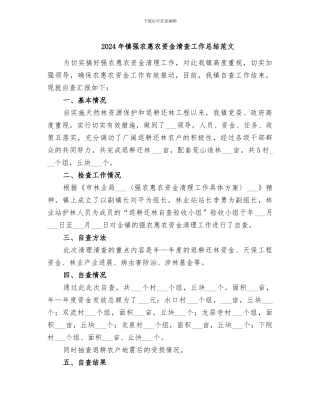 2024年镇强农惠农资金清查工作总结范文