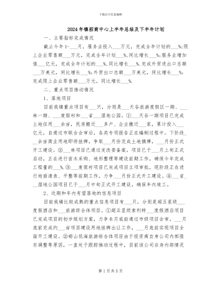 2024年镇招商中心上半年总结及下半年计划