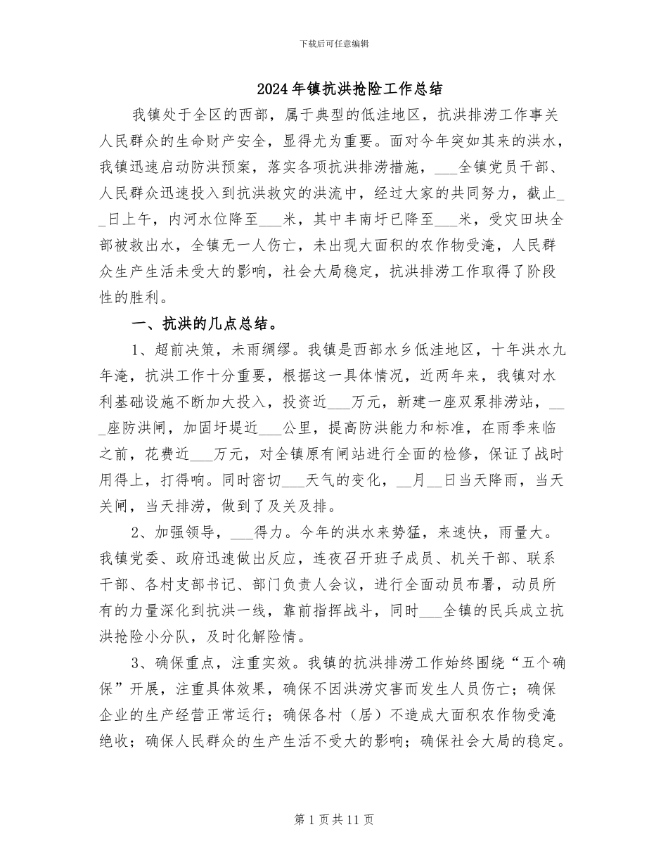 2024年镇抗洪抢险工作总结_第1页