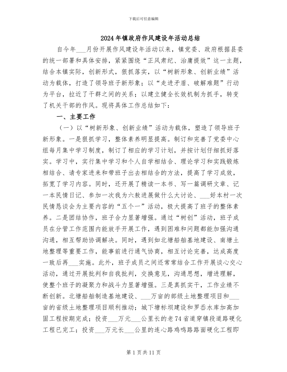 2024年镇政府作风建设年活动总结_第1页