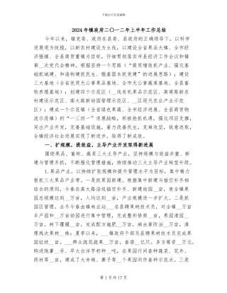 2024年镇政府二〇一二年上半年工作总结