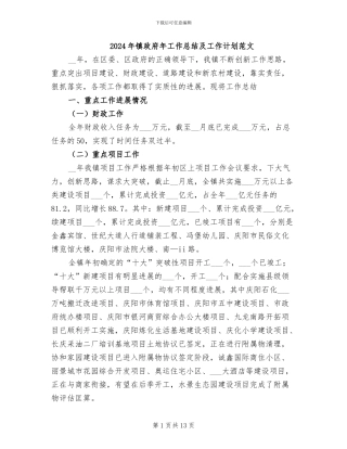 2024年镇政府年工作总结及工作计划范文