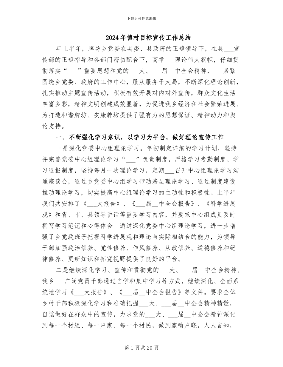 2024年镇村目标宣传工作总结_第1页