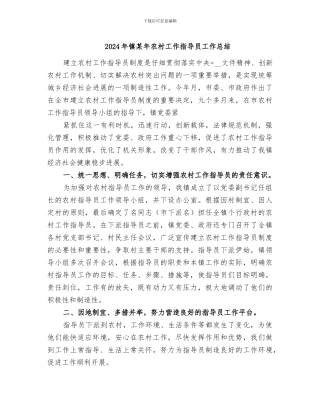 2024年镇某年农村工作指导员工作总结