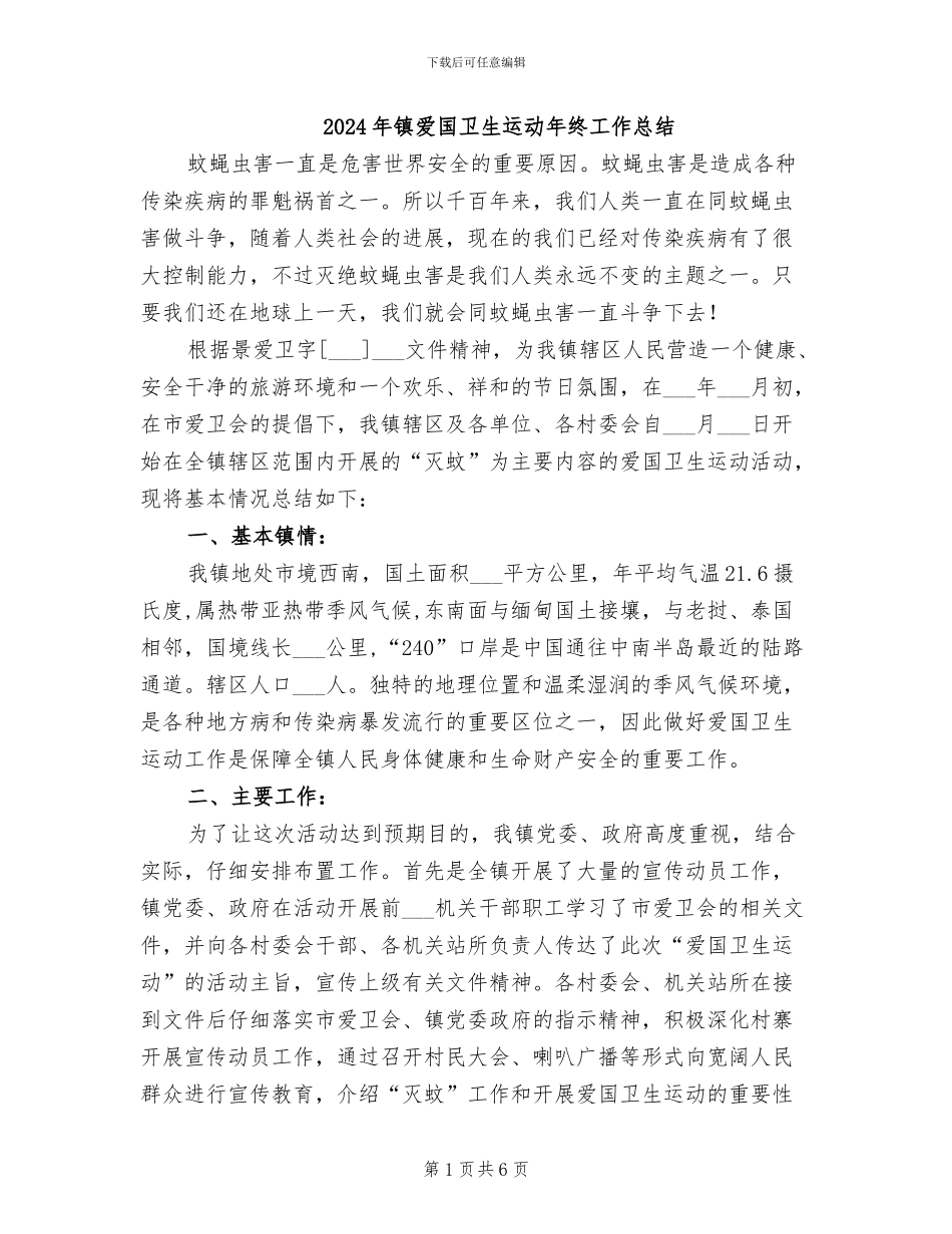 2024年镇爱国卫生运动年终工作总结_第1页
