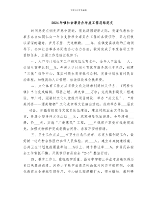 2024年镇社会事务办年度工作总结范文