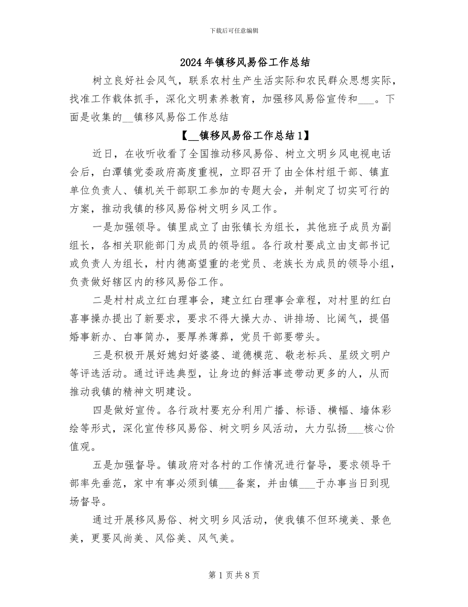 2024年镇移风易俗工作总结_第1页
