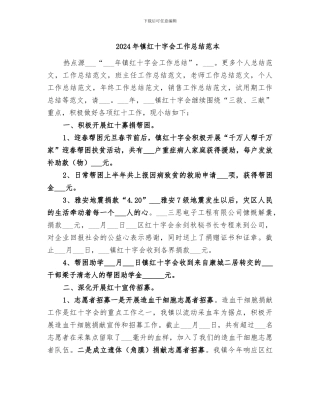 2024年镇红十字会工作总结范本