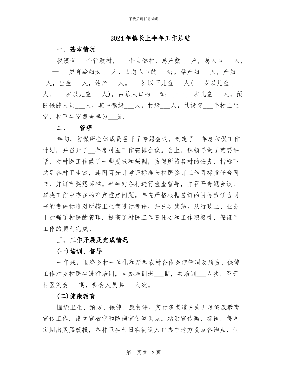 2024年镇长上半年工作总结_第1页
