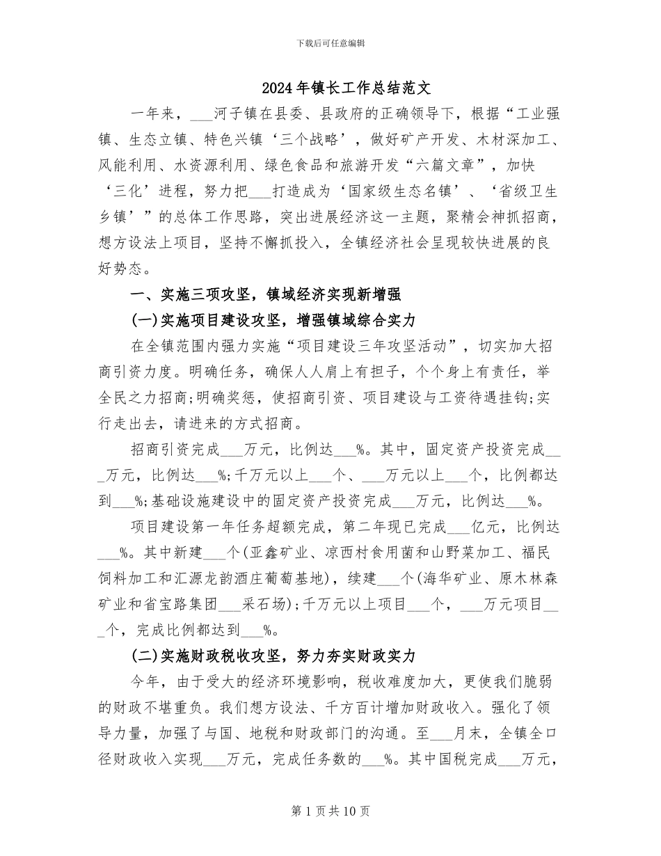 2024年镇长工作总结范文_第1页