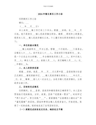 2024年镇长离任工作小结