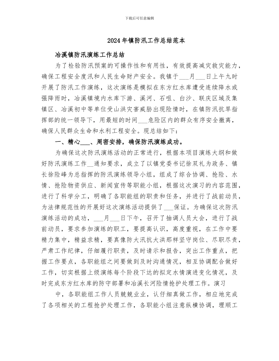 2024年镇防汛工作总结范本_第1页