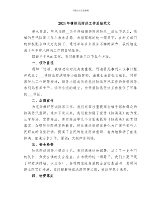 2024年镇防汛防洪工作总结范文