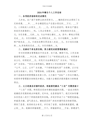 2024年镇长个人工作总结