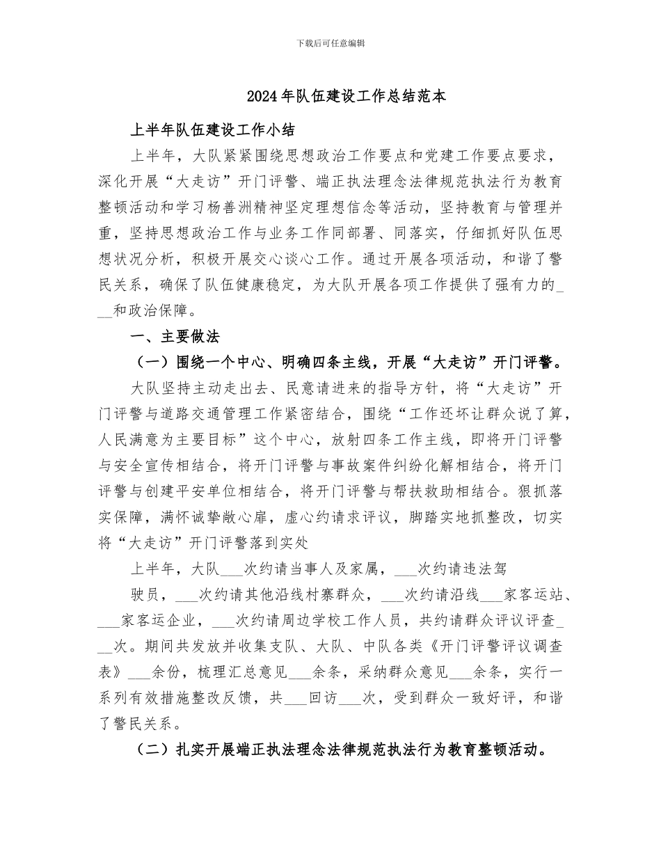 2024年队伍建设工作总结范本_第1页