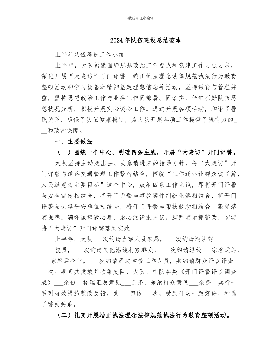 2024年队伍建设总结范本_第1页