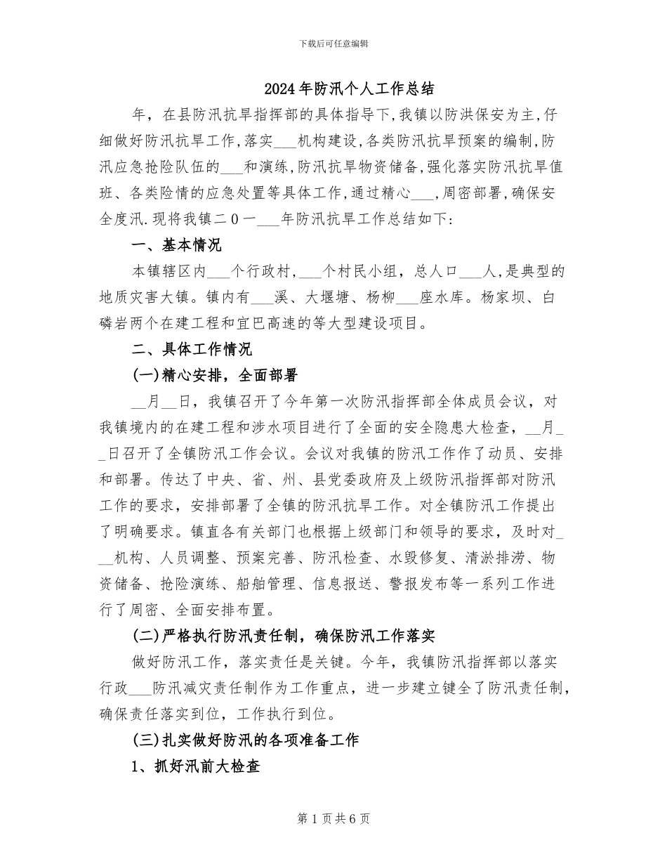 2024年防汛个人工作总结_第1页