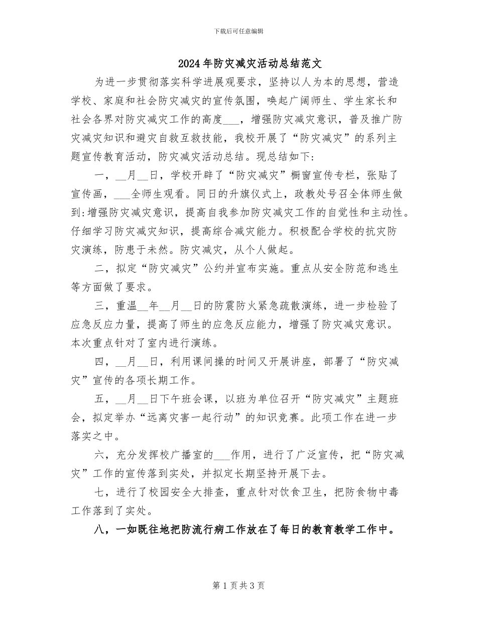 2024年防灾减灾活动总结范文_第1页