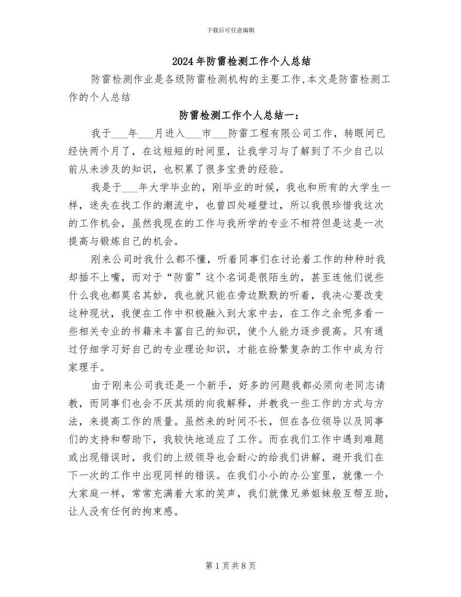 2024年防雷检测工作个人总结_第1页