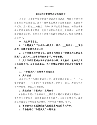 2024年防震减灾活动总结范文