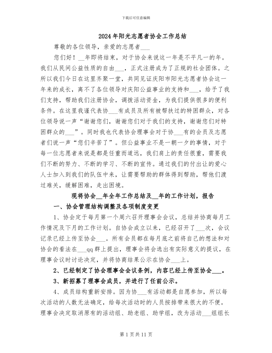 2024年阳光志愿者协会工作总结_第1页