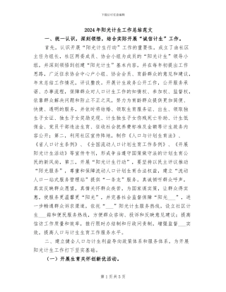 2024年阳光计生工作总结范文