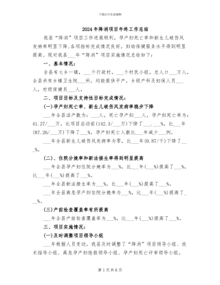 2024年降消项目年终工作总结