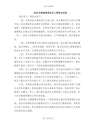 2024年除隐患保安全心得体会总结