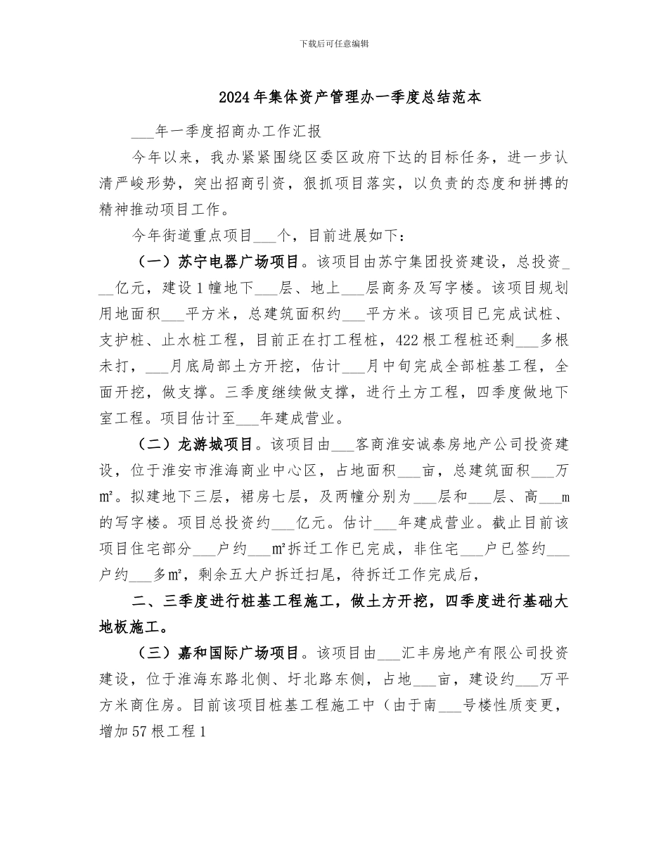 2024年集体资产管理办一季度总结范本_第1页