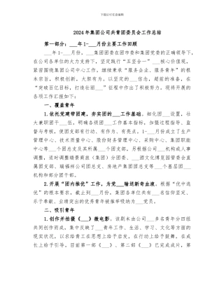 2024年集团公司共青团委员会工作总结