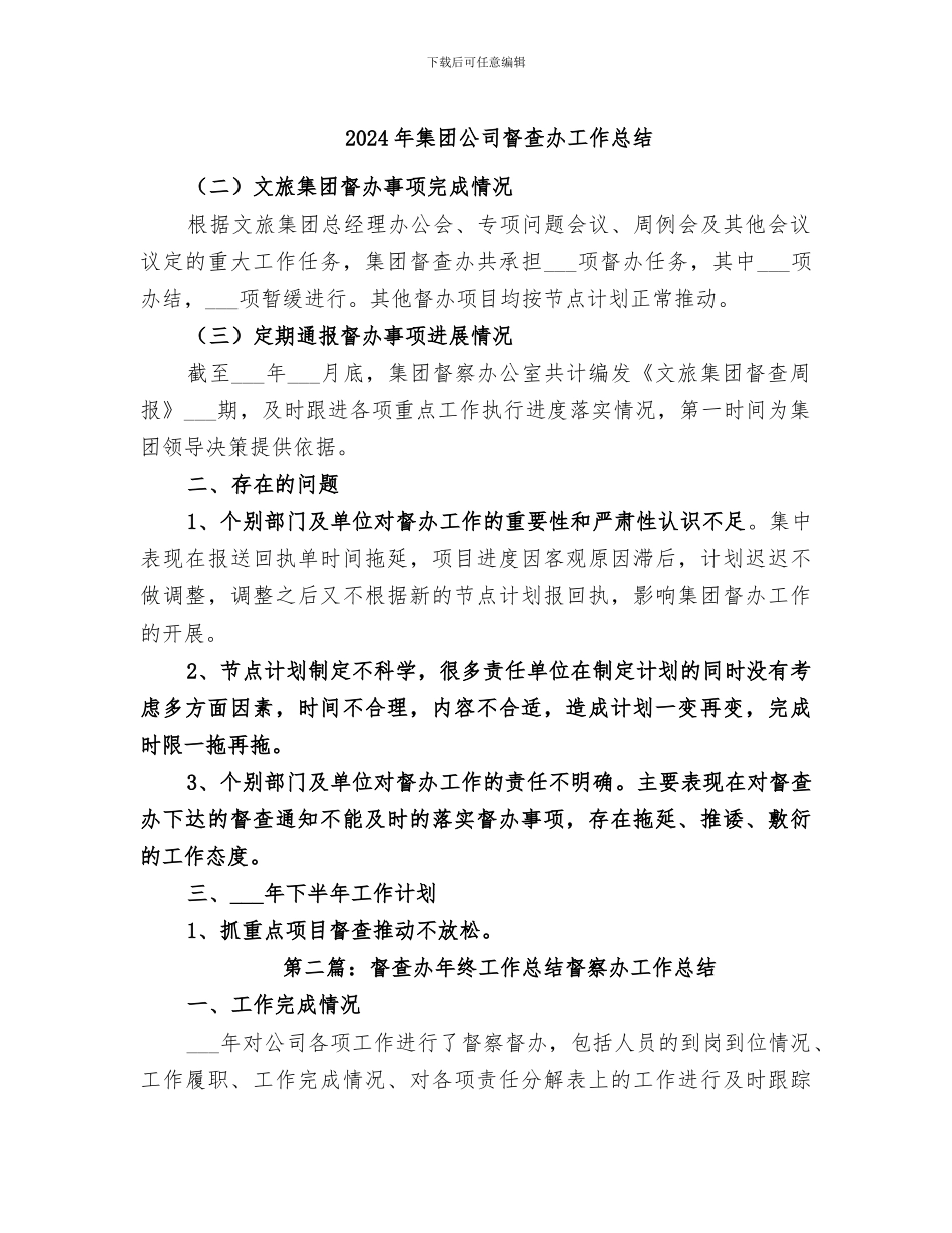 2024年集团公司督查办工作总结_第1页