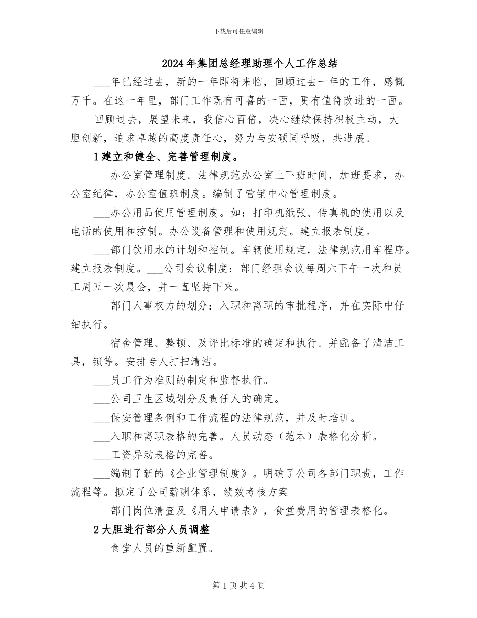 2024年集团总经理助理个人工作总结_第1页