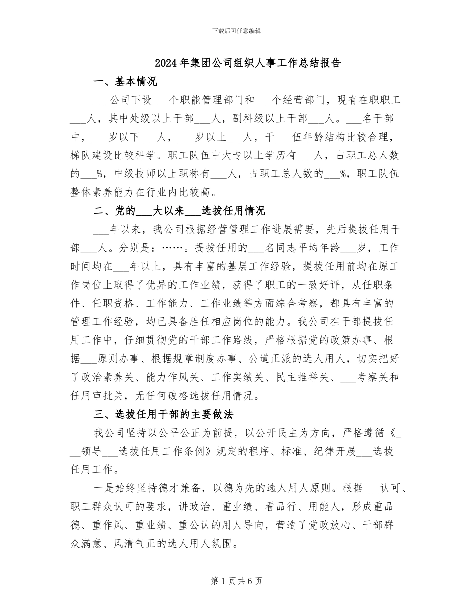 2024年集团公司组织人事工作总结报告_第1页