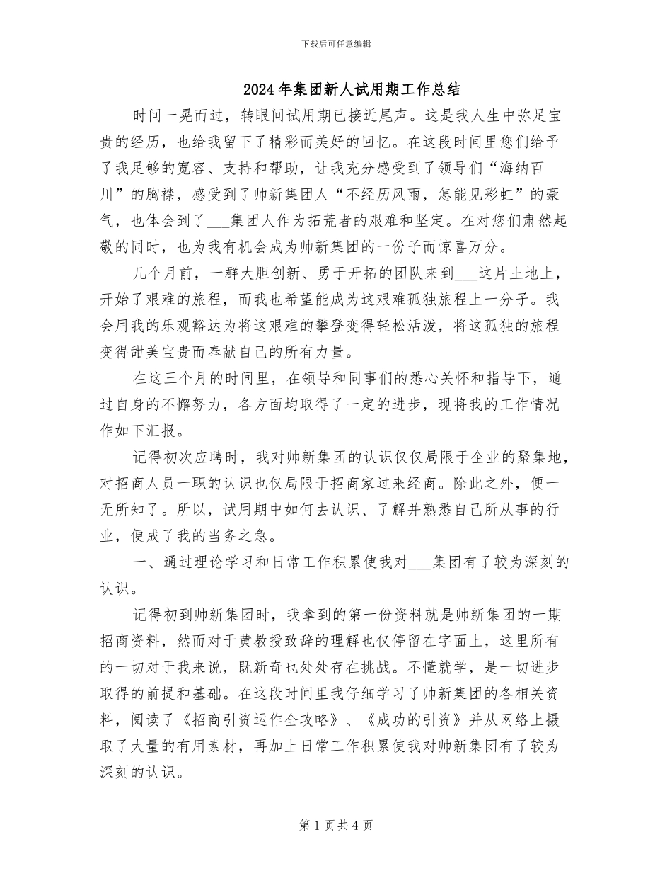 2024年集团新人试用期工作总结_第1页
