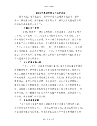 2024年集团有限公司工作总结