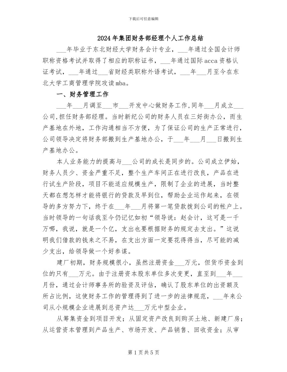 2024年集团财务部经理个人工作总结_第1页