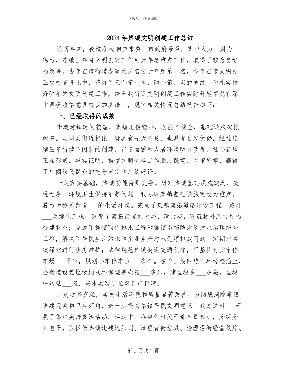 2024年集镇文明创建工作总结_第1页