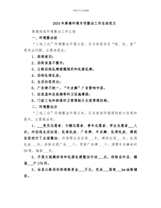 2024年集镇环境专项整治工作总结范文