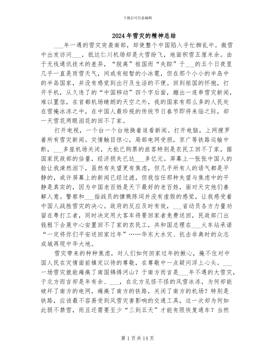2024年雪灾的精神总结_第1页