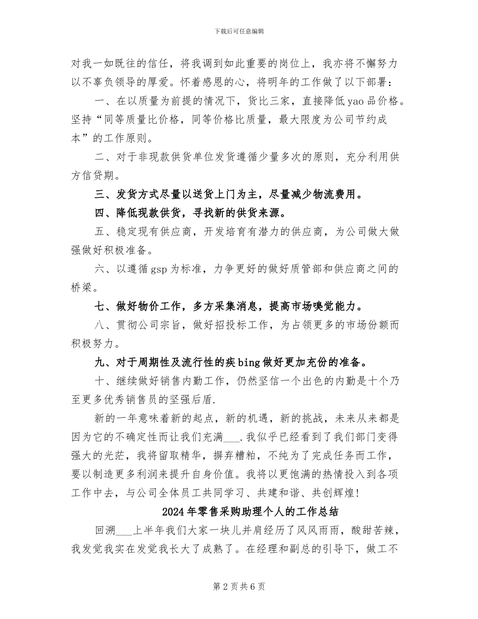 2024年零售采购助理个人工作总结_第2页