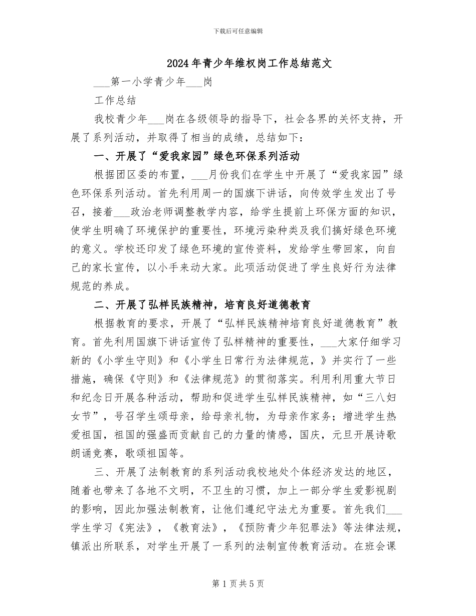 2024年青少年维权岗工作总结范文_第1页