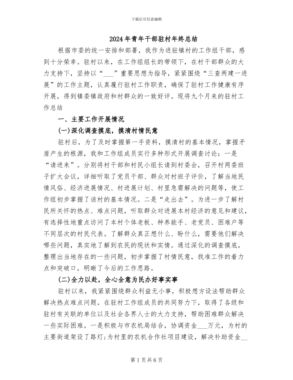 2024年青年干部驻村年终总结_第1页