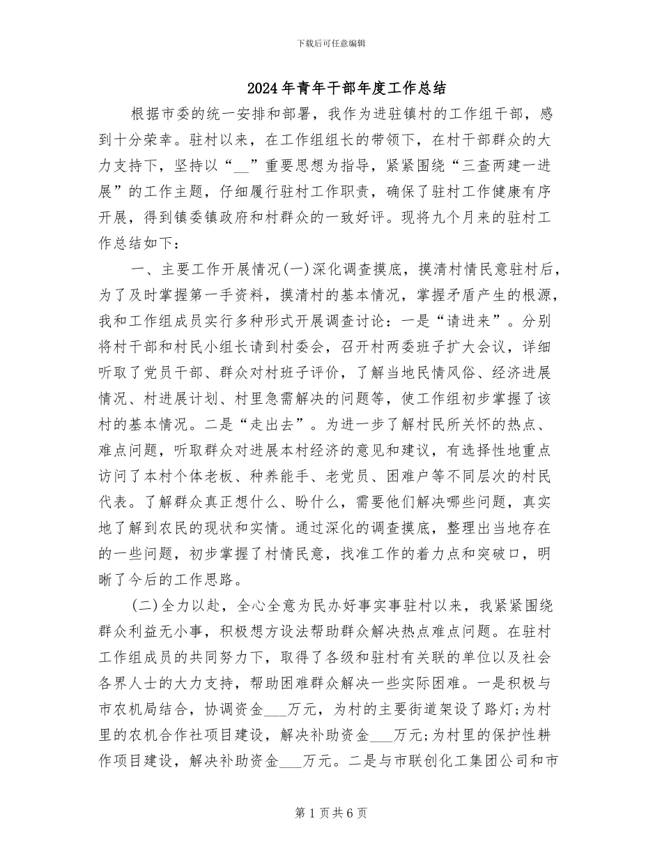 2024年青年干部年度工作总结_第1页