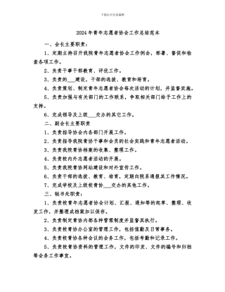 2024年青年志愿者协会工作总结范本