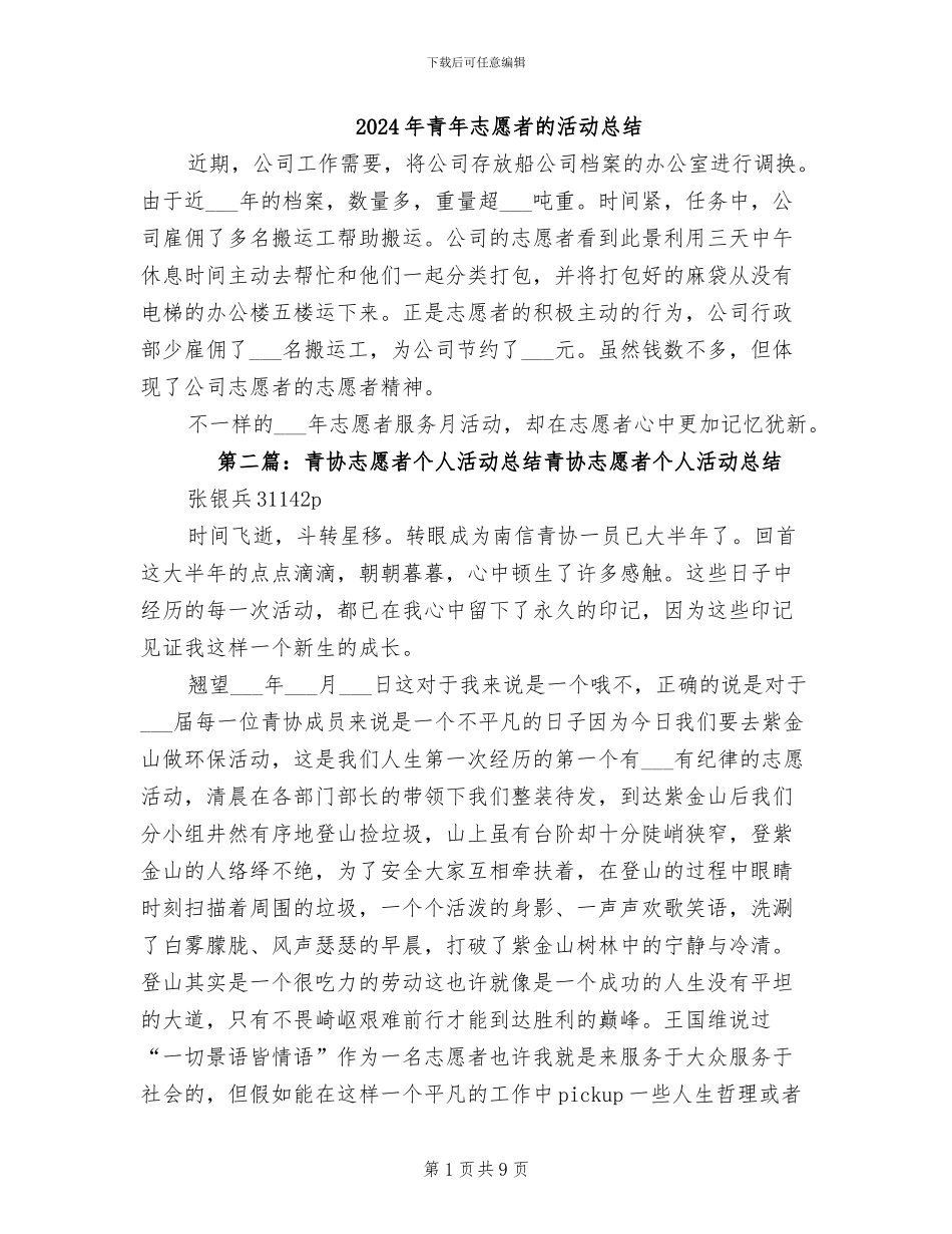 2024年青年志愿者的活动总结_第1页