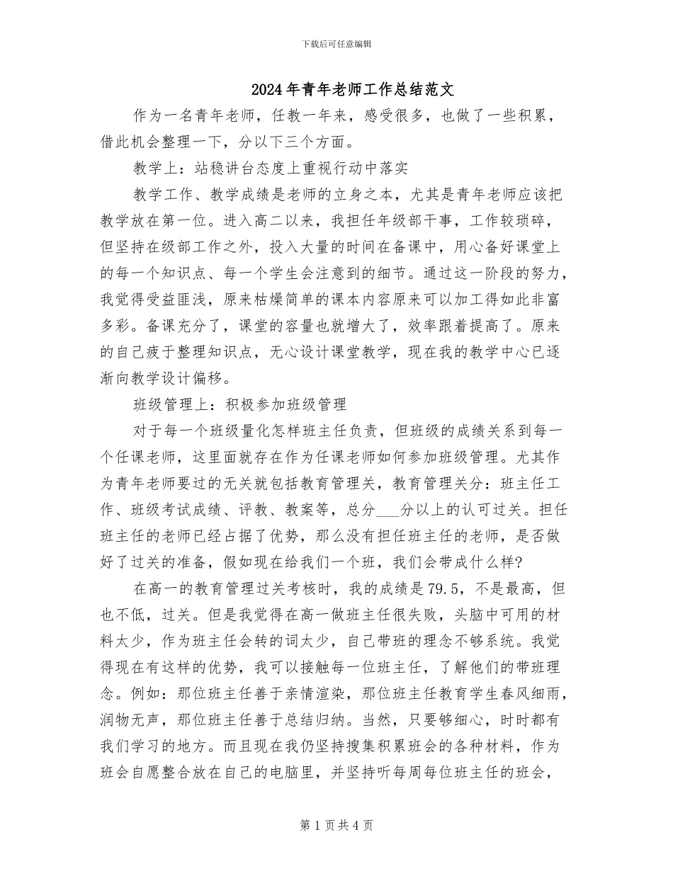 2024年青年教师工作总结范文_第1页